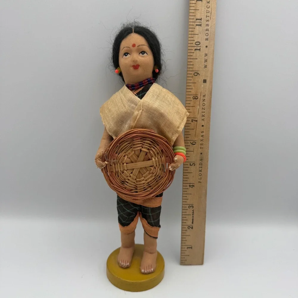 Vintage Folk Art‎ Doll Woman Holding Basket Ethnic Traditional Outfit